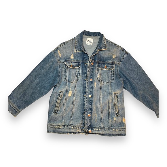 Zara Oversized Distressed Denim Jacket (Size M) - Picture 2 of 7